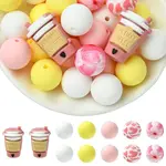 30Pcs 6 Styles Round Silicone Focal Beads