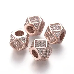 Brass Micro Pave Cubic Zirconia Beads
