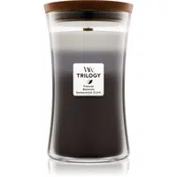 Woodwick Trilogy Warm Woods vonná svíčka s dřevěným knotem 609,5 g