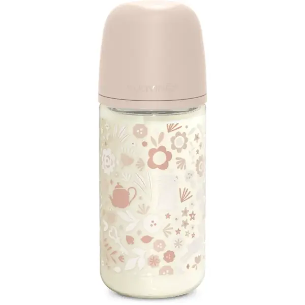 Suavinex Wonderland SX Pro Physiological Anti-Colic Glass skleněná kojenecká láhev M Medium Flow 3 m+ Liberty Pink 240 ml
