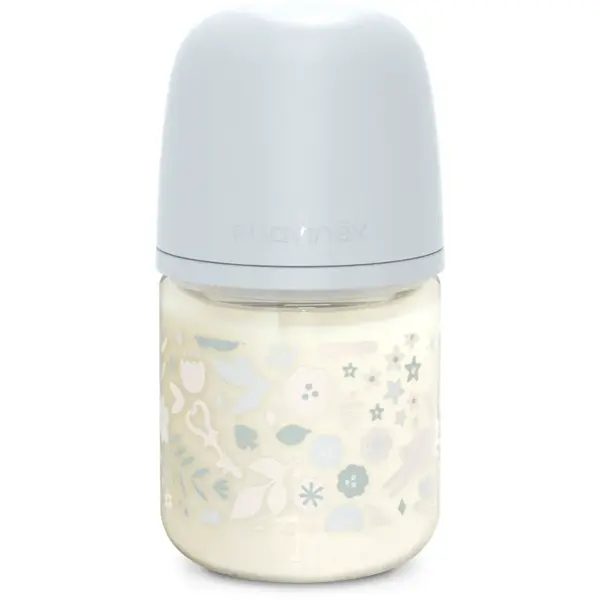 Suavinex Wonderland SX Pro Physiological Anti-Colic Glass skleněná kojenecká láhev S Slow Flow 0 m+ Liberty Blue 120 ml