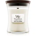Woodwick White Tea & Jasmine vonná svíčka s dřevěným knotem 275 g