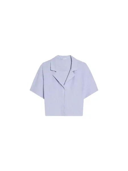Bershka Blúzka  svetlomodrá / biela