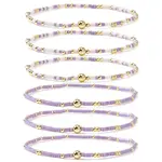 6Pcs Handmade Glass Seed Bead & Brass Beads Stretch Bracelets