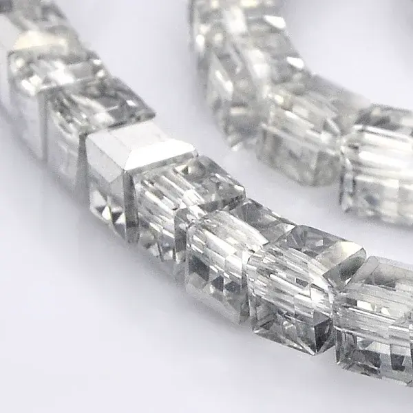 Half Plated Clear Glass Faceted Cube Beads Strands
