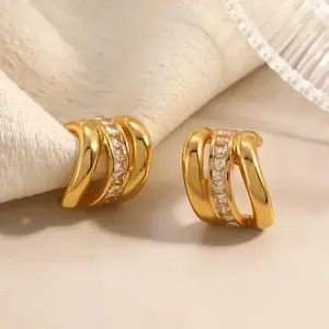 304 Stainless Steel & Clear Cubic Zirconia Stud Earrings