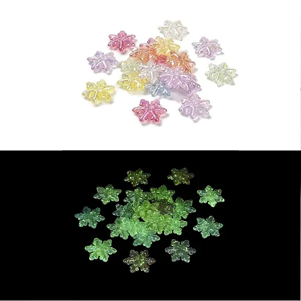 Christmas Snowflake UV Plating Luminous Rainbow Iridescent Acrylic Beads