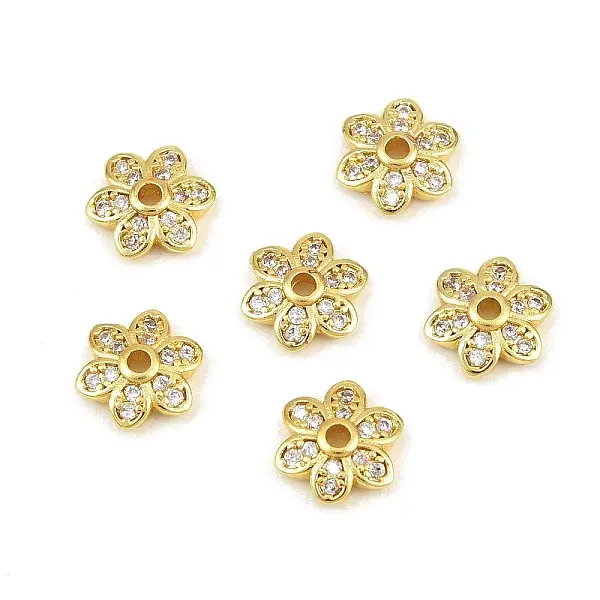 Brass Micro Pave Clear Cubic Zirconia Bead Caps