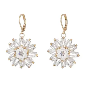Seed Beaded Flower Dangle Leverback Earrings for Women