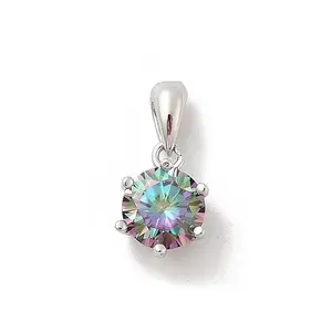 925 Sterling Silver Moissanite Rhinestone Flat Round Charms
