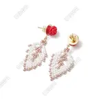 Rose with Leaf Seed Beads Dangle Stud Earrings