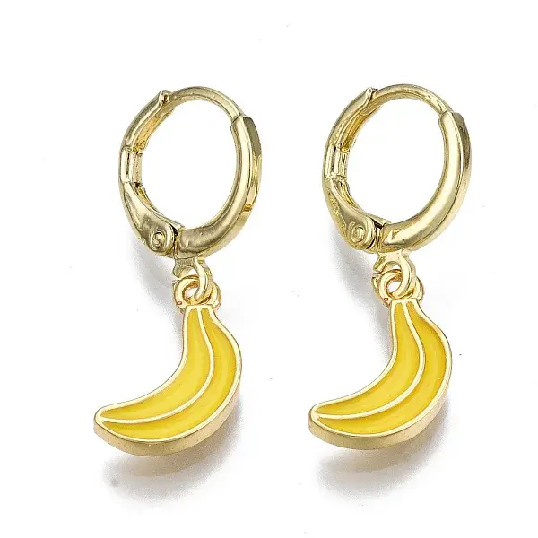 Brass Enamel Huggie Hoop Earrings