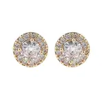 Rack Plating Flat Round Brass Clear Cubic Zirconia Stud Earrings