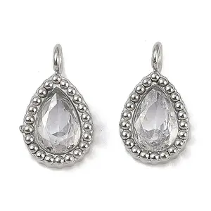 304 Stainless Steel Micro Pave Cubic Zirconia Charms