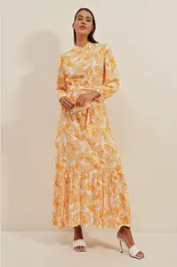 Bigdart 2158 Exotic Pattern Dress - Saffron