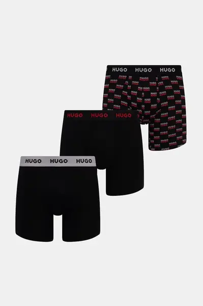 HUGO boxerky pánské bavlněné s elastanem BOXERBR TRIPLET DESIGN 3-pack