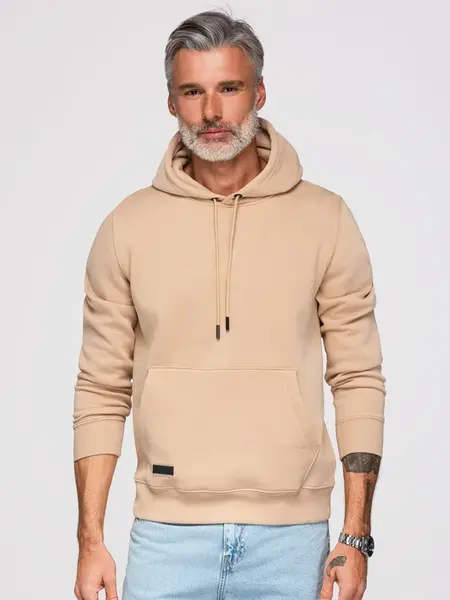 Ombre BASIC men's cotton sweatshirt kangaroo hoodie - beige