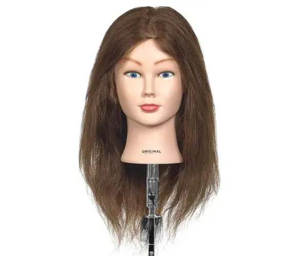 Cvičná hlava s přírodními vlasy Original Best Buy Carole - hnědá, 35-45 cm + dárek zdarma