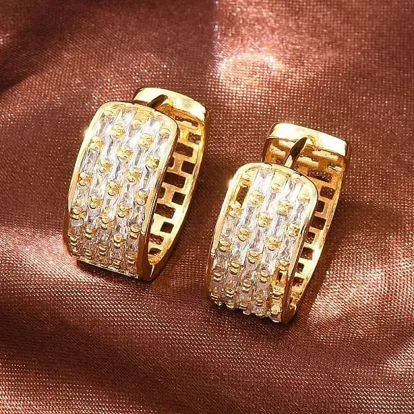 Brass Micro Pave Cubic Zirconia Hoop Earrings