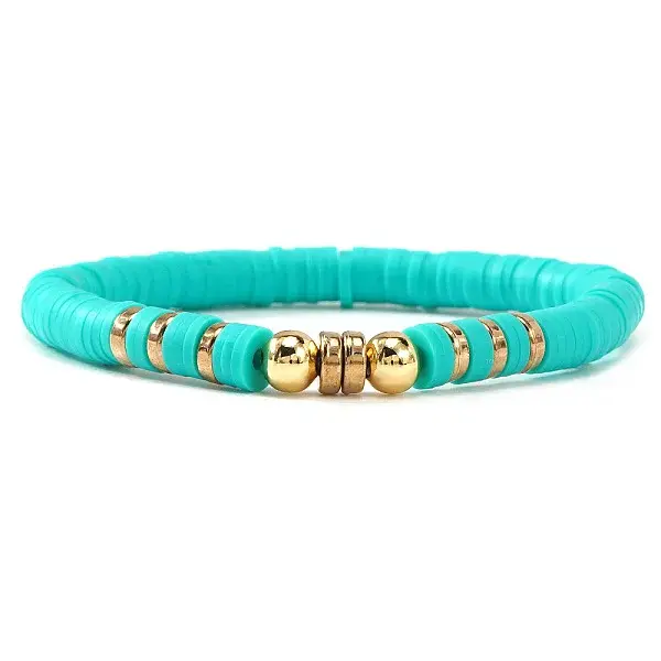 Brass & Polymer Clay Heishi Beads Stretch Bracelets for Women
