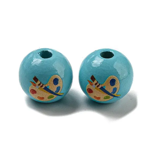 School Theme Printed Wood European Beads