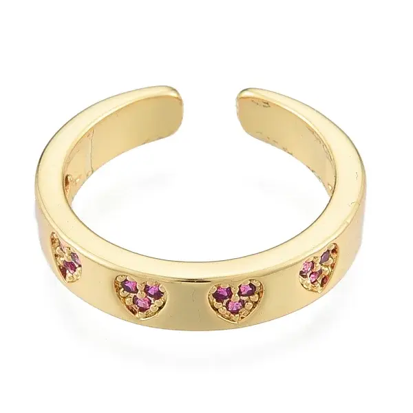 Magenta Cubic Zirconia Heart Open Cuff Ring