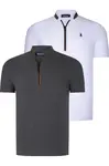 DUAL SET T8571 DEWBERRY ZIPPERED MENS T-SHIRT-ANTHRACITE-WHITE