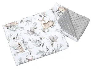 Medi Partners Quilt 55x75 + pillow 35x30 cotton + minky – Deer in leaves + gray Minky