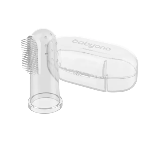 BABYONO Kartáček zubní prstový s pouzdrem transparentní