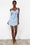 Trendyol Light Blue A-Line Ruffled Woven Chiffon Short Dress