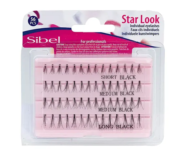 Sada umělých trsových řas Sibel Star Look Individual Eyelashes - velikost S, M, L, 56 ks (0002690)