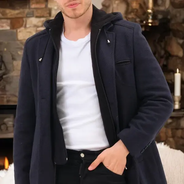 PLT8371 DEWBRRY MEN'S COAT-LIGHT DIAGONAL NAVY BLUE