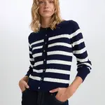 DEFACTO Regular Fit Striped Crew Neck Buttoned Knitwear Cardigan