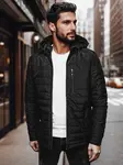 Pánská černá prošívaná bunda s kapucí