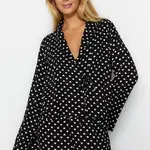 Trendyol Black Heart Tie Detail Viscose Woven Pajama Set