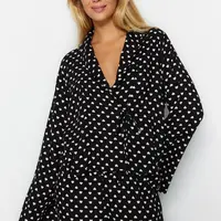 Trendyol Black Heart Tie Detail Viscose Woven Pajama Set