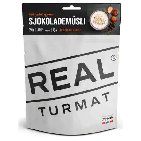 REAL TURMAT ČOKOLÁDOVÉ MÜSLI S JAHODAMI 350G Cestovní a expediční strava, dummy, velikost