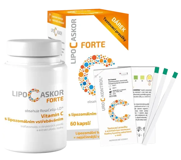 LIPO C ASCOR Forte vitamín C s lipozomálnym vstrebávaním 60 kapsúl + testovacie prúžky 4 ks
