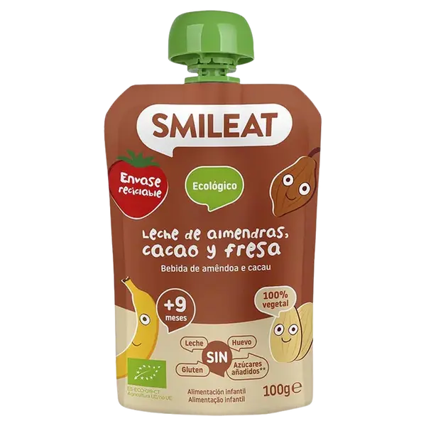 SMILEAT BIO vrecko mandľové mlieko, jablko, banán, jahoda, ryža a kakao 9M+ 100 g