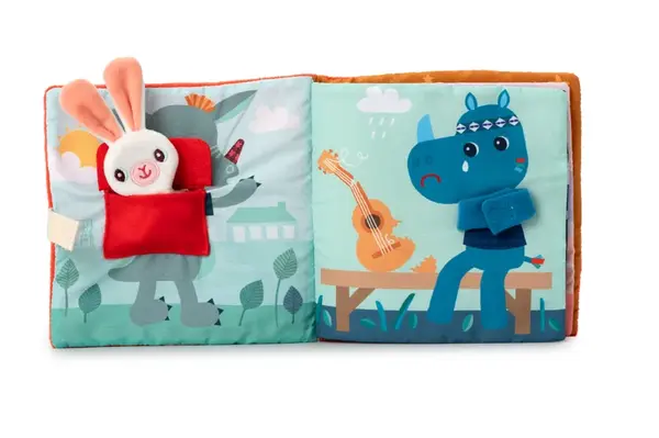 Lilliputiens - textilná knižka s aktivitami - jelenček Stella a jeho maznáčik