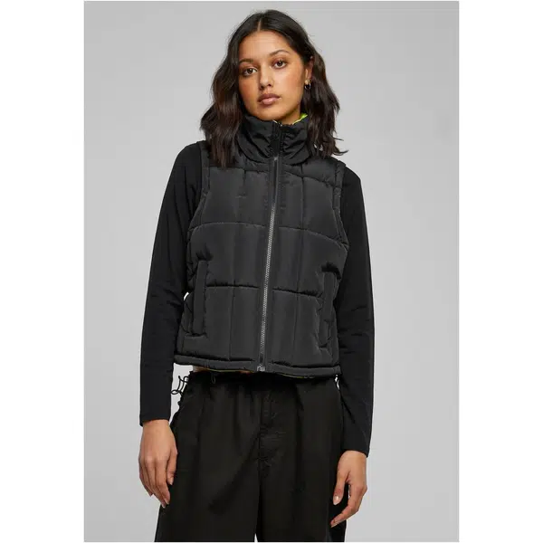Women's reversible cropped vest black/yellow