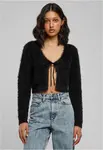 Women's sweater with tied cropped feathers black