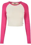 Women's Organic Cropped Retro Baseball Longsleeve Whitesand/Hibiscus Pink