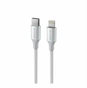 Swissten Textile II USB-C/Lightning, 1,5m bílá