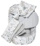 Medi Partners Cocoon in a 5-piece set (cocoon / insert / butterfly pillow / flat pillow / quilt 75x55) – Deer in leaves + gray Minky