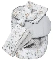 Medi Partners Cocoon in a 5-piece set (cocoon / insert / butterfly pillow / flat pillow / quilt 75x55) – Deer in leaves + gray Minky