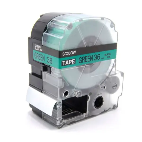 Epson LK-7GBP, SC36GW, 36mm x 9m, černý tisk / zelený podklad, kompatibilní páska