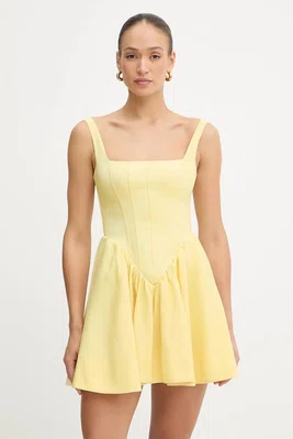 Šaty Bardot žlutá barva, mini, 59902DB