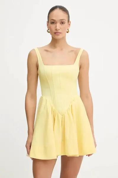 Šaty Bardot žlutá barva, mini, 59902DB