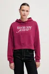 Bavlněná mikina Tommy Jeans dámská, růžová barva, s kapucí, s potiskem, DW0DW20306